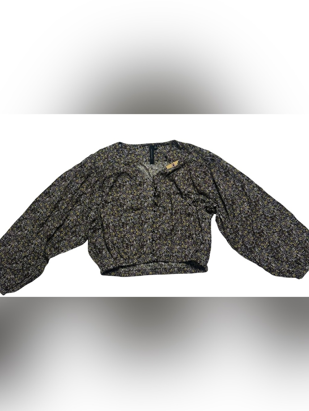NWT Knotsisters V-Neck Long Sleeve Floral Blouse, Black with smocked waistband - Picture 3 of 9